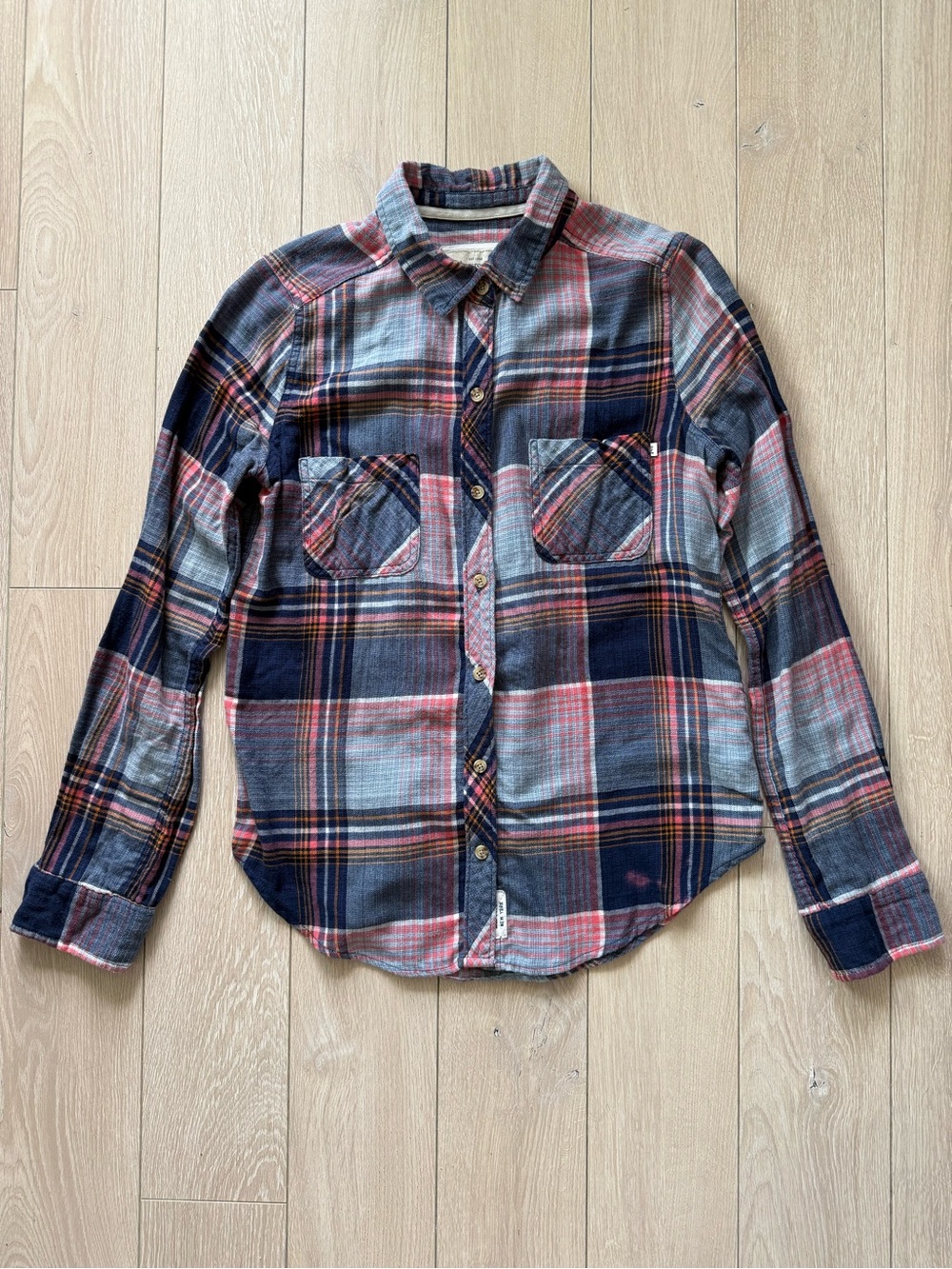 Y2K Abercrombie & Fitch Plaid Button-Up Shirt Navy & Pink Women’s Size Small